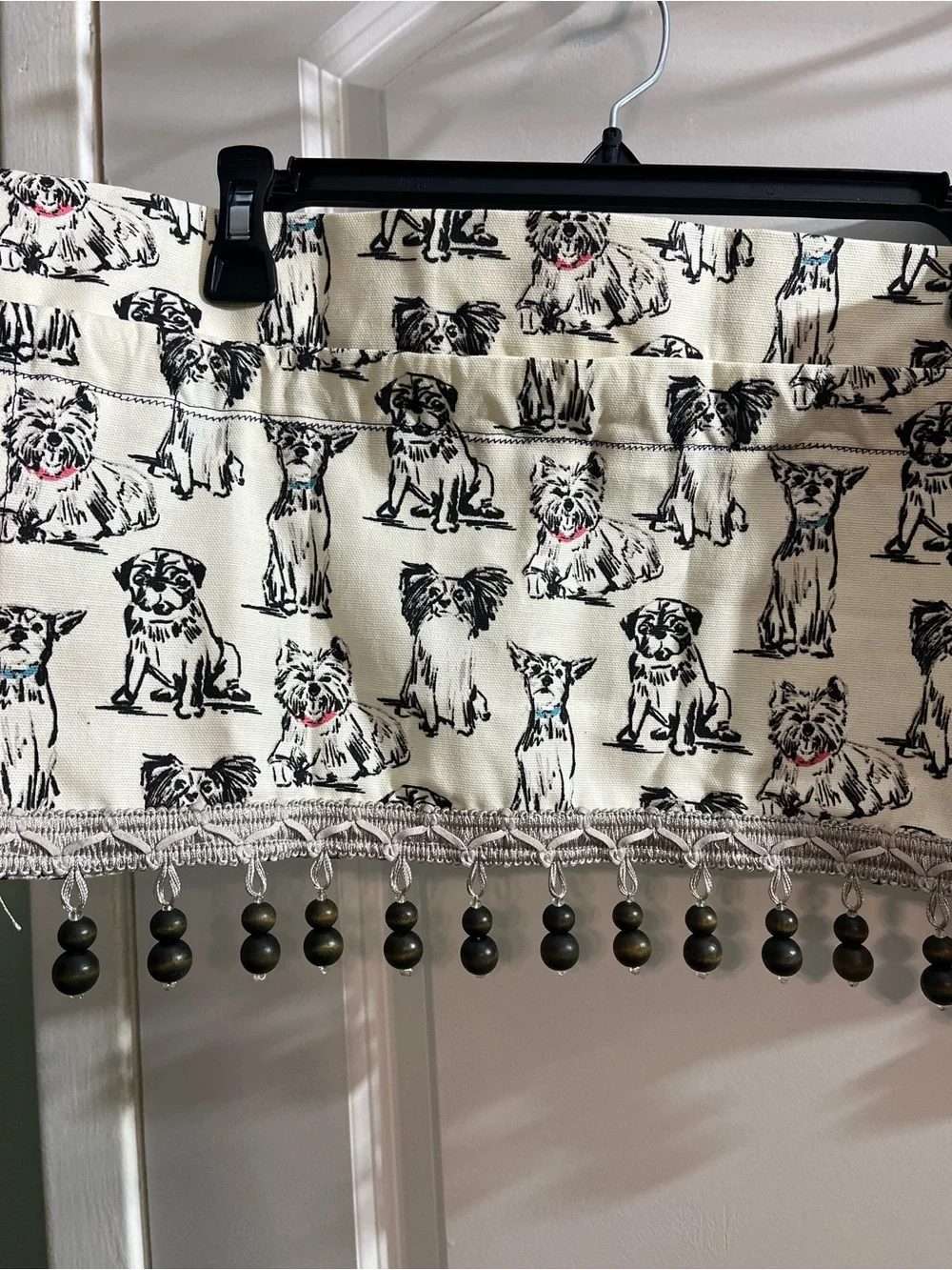 Dog Print Valance with Beaded Trim - Cream and Black